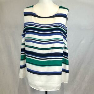 Mercer & Madison white blue and green striped top size 2X